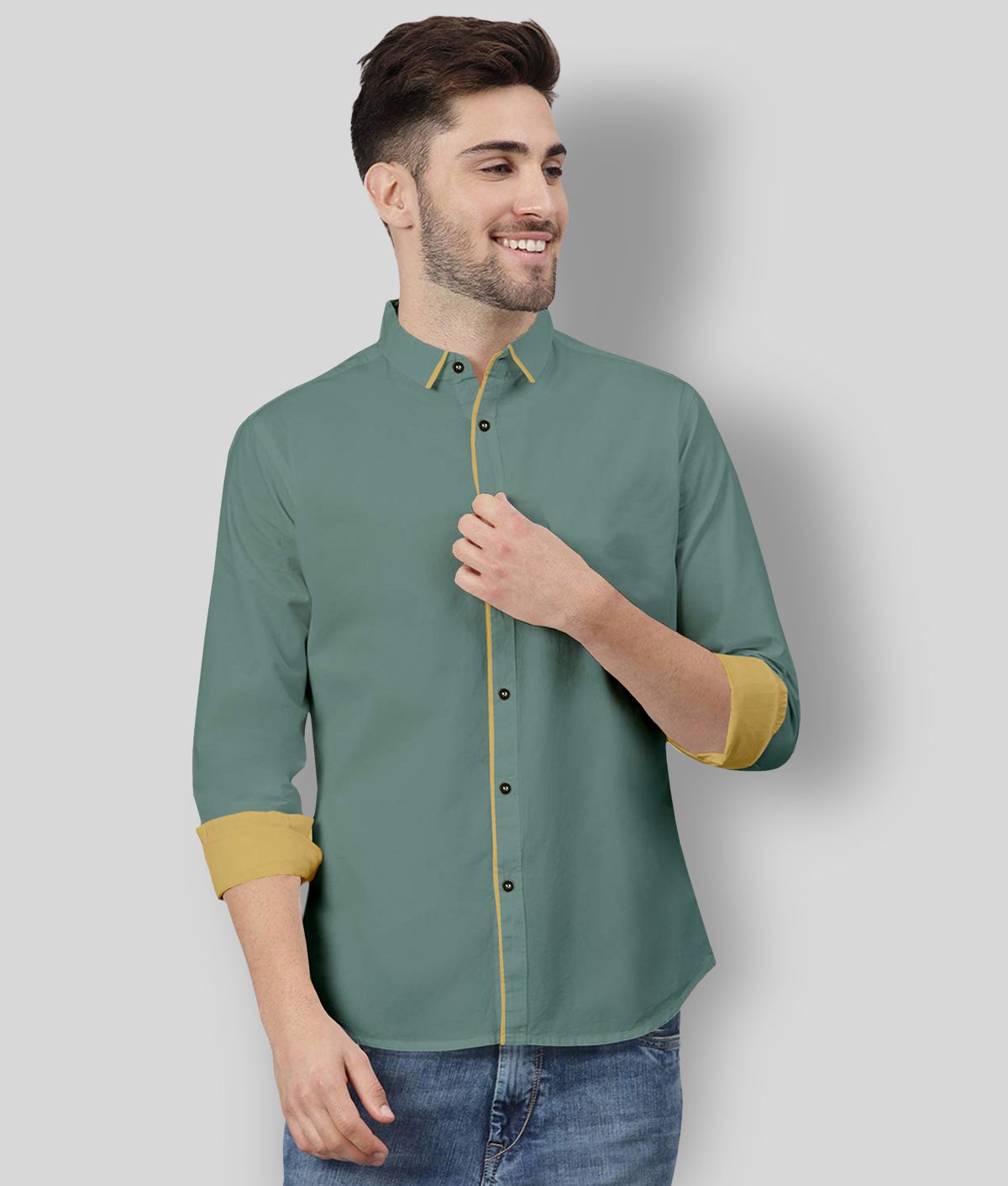     			P&V CREATIONS - Green Cotton Blend Regular Fit Men's Casual Shirt (Pack of 1)