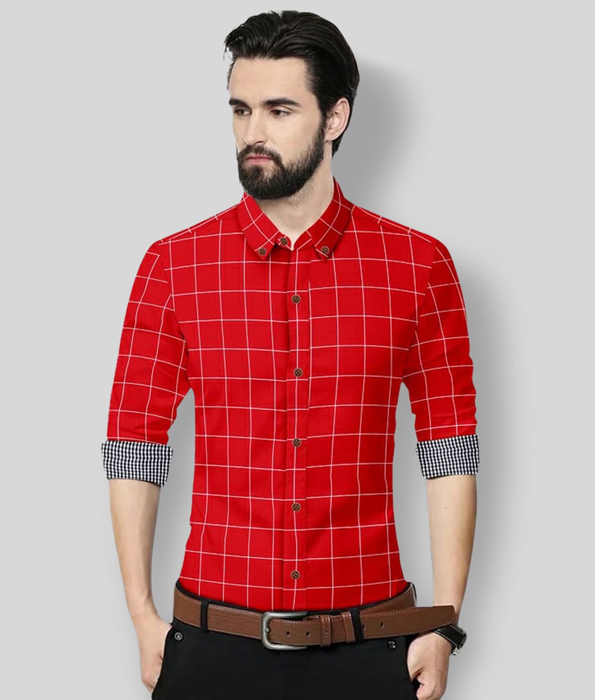     			P&V CREATIONS - Red Cotton Blend Regular Fit Men's Casual Shirt (Pack of 1)