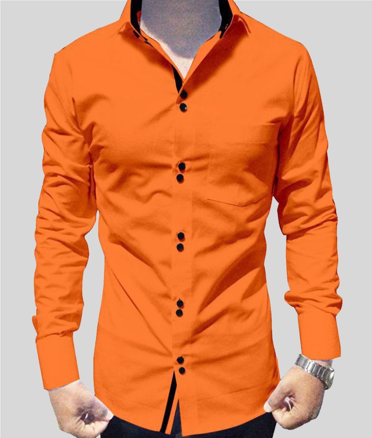 P&V - Orange Cotton Blend Slim Fit Men's Casual Shirt (Pack of 1)