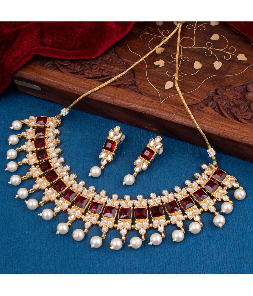     			Sukkhi Brass Maroon Traditional Necklaces Set Collar