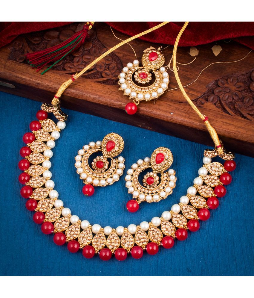     			Sukkhi Brass Red Traditional Necklaces Set Collar