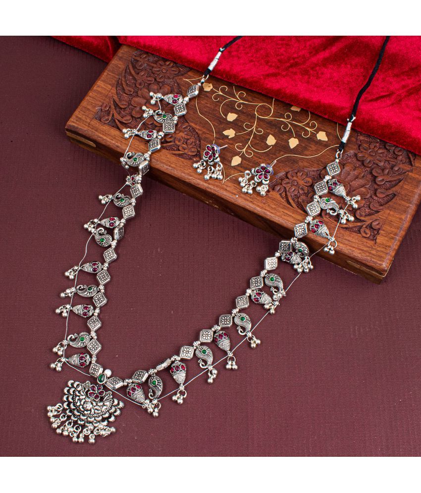     			Sukkhi Brass Silver Traditional Necklaces Set Long Haram