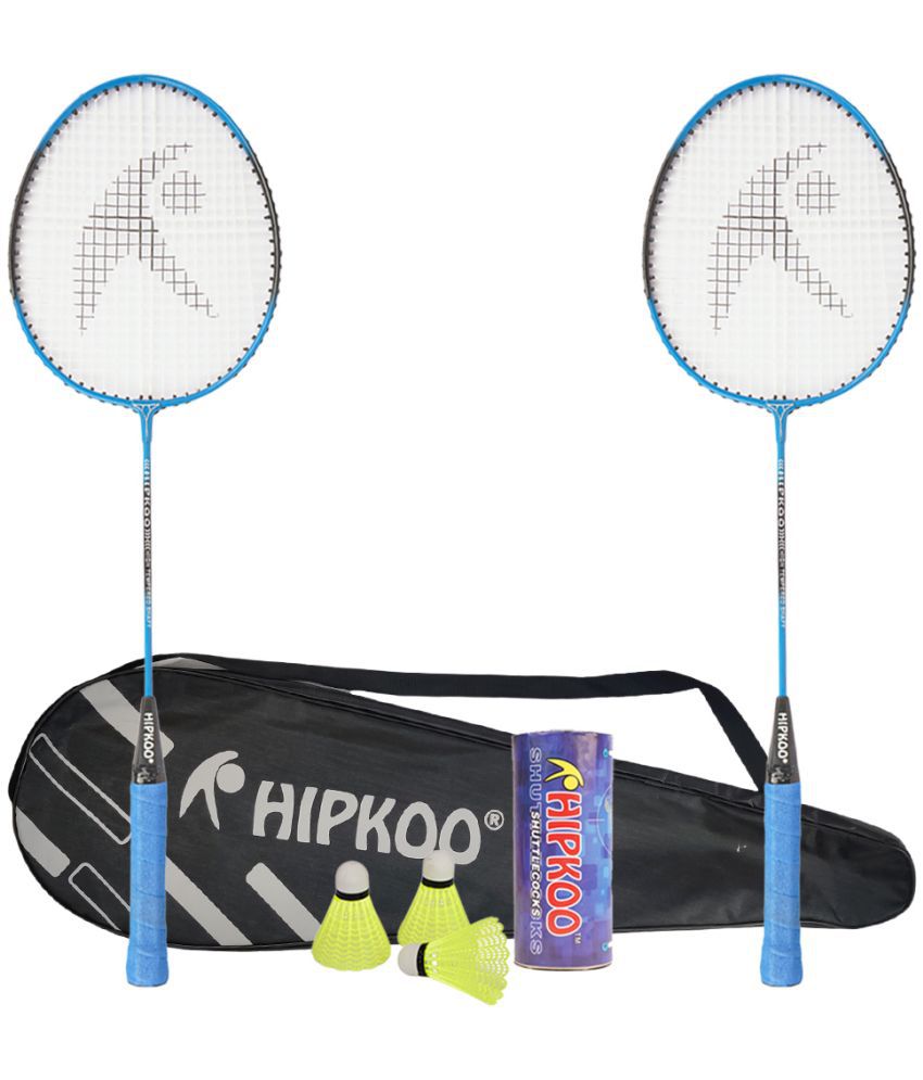     			Hipkoo Sports Air Aluminum Badminton Complete Racquets Set | 2 Wide Body Rackets with Cover, 3 Shuttlecocks | Ideal for Beginner | Flexible, Lightweight & Sturdy (Blue, Set of 2)