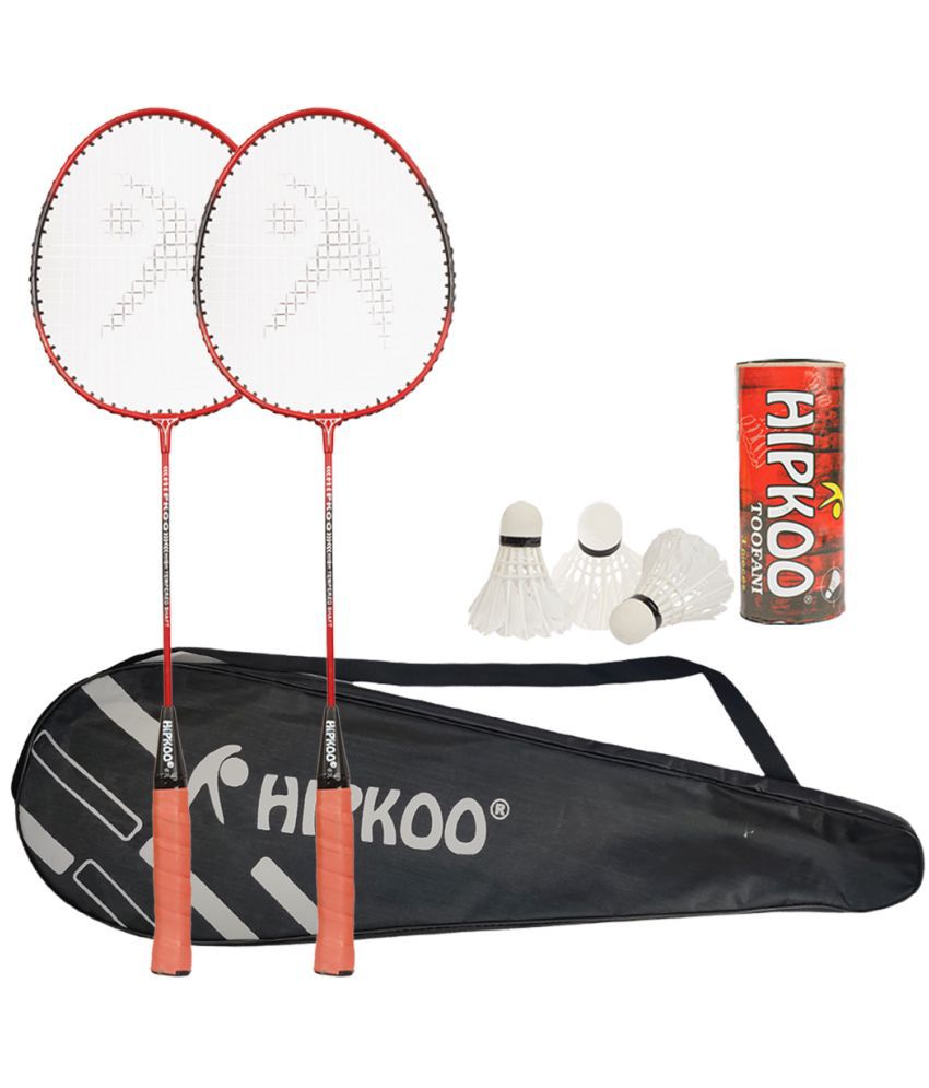    			Hipkoo SportsSeries Aluminum Badminton Complete Racquets Set | 2 Wide Body Racket with Cover and 3 Shuttlecocks | Ideal for Beginner | Flexible, Lightweight & Sturdy (Red, Set of 2)