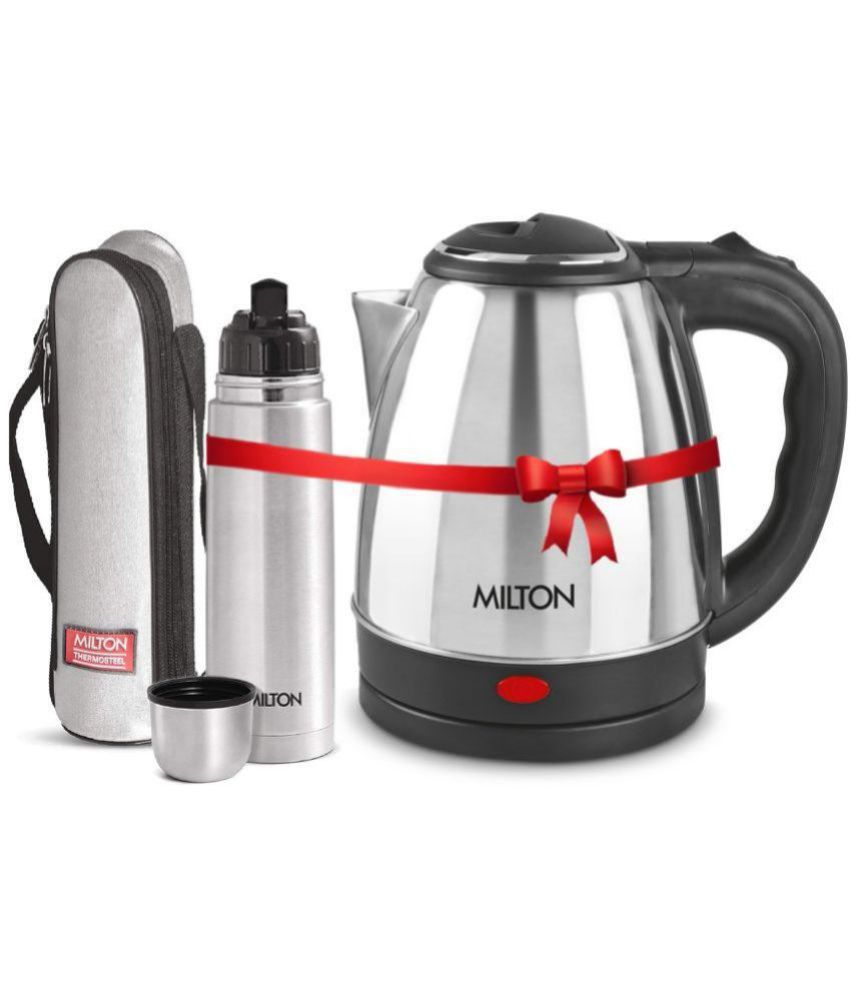     			Milton Combo Set Go Electro 2 Ltrs Electric Kettle and Flip Lid 500 ml- Silver Thermosteel Hot or Cold Stainless Steel Water Bottle with Jacket