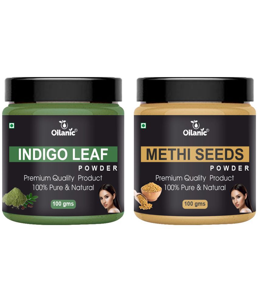     			Oilanic 100% Pure Indigo Leaf Powder & Methi Powder For Skincare Hair Mask 200 g Pack of 2