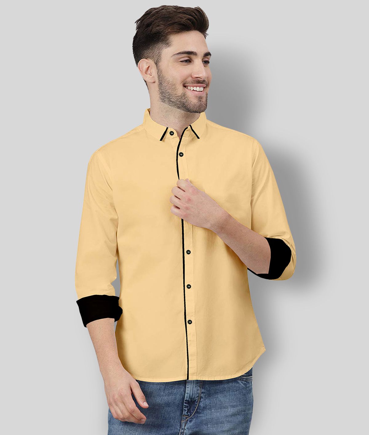     			P&V CREATIONS - Yellow Cotton Blend Regular Fit Men's Casual Shirt (Pack of 1)