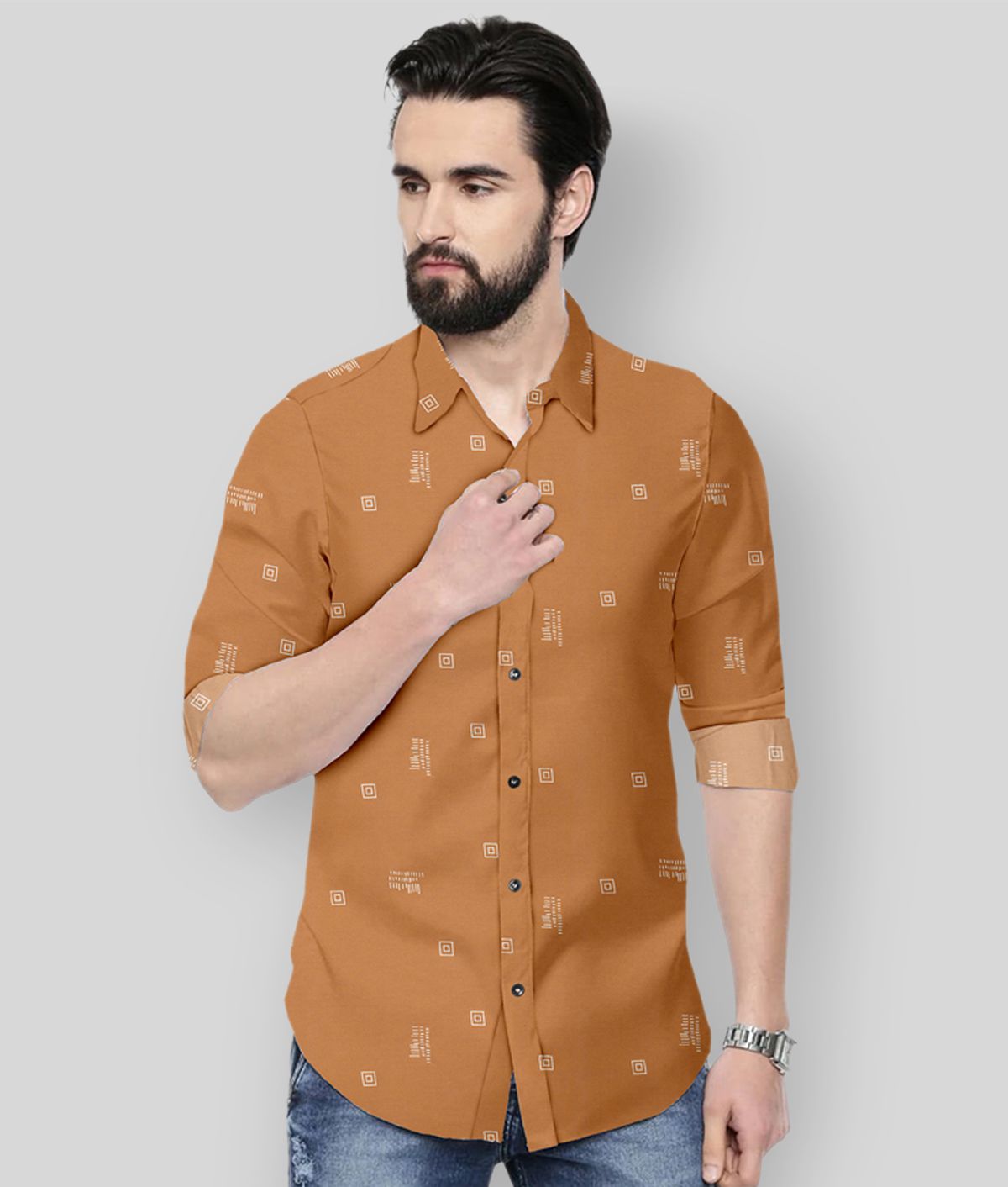     			P&V CREATIONS - Brown Cotton Blend Slim Fit Men's Casual Shirt (Pack of 1)