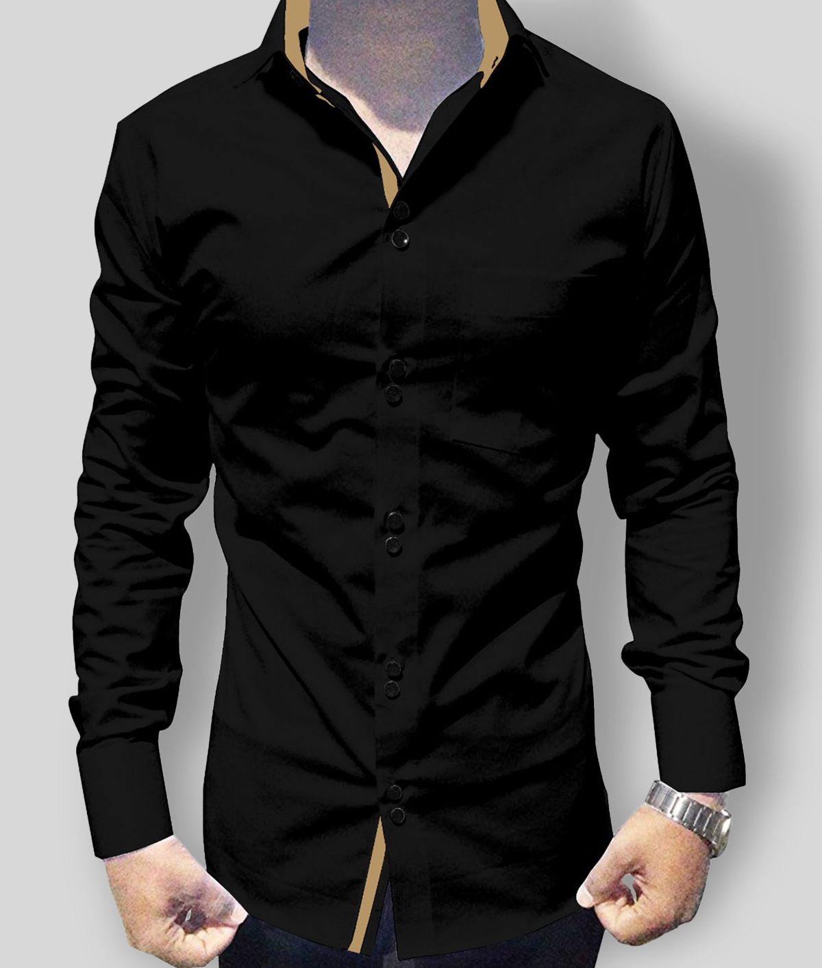     			P&V CREATIONS - Black Cotton Blend Regular Fit Men's Casual Shirt (Pack of 1)