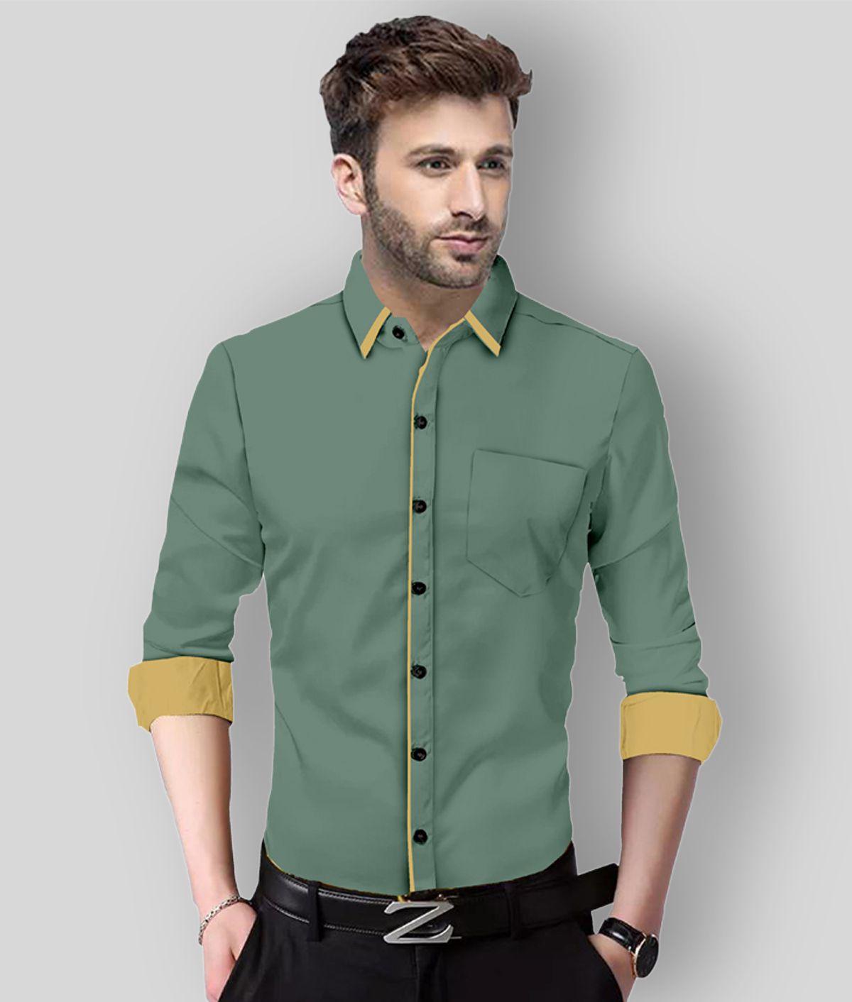     			P&V CREATIONS - Green Cotton Blend Slim Fit Men's Casual Shirt (Pack of 1)