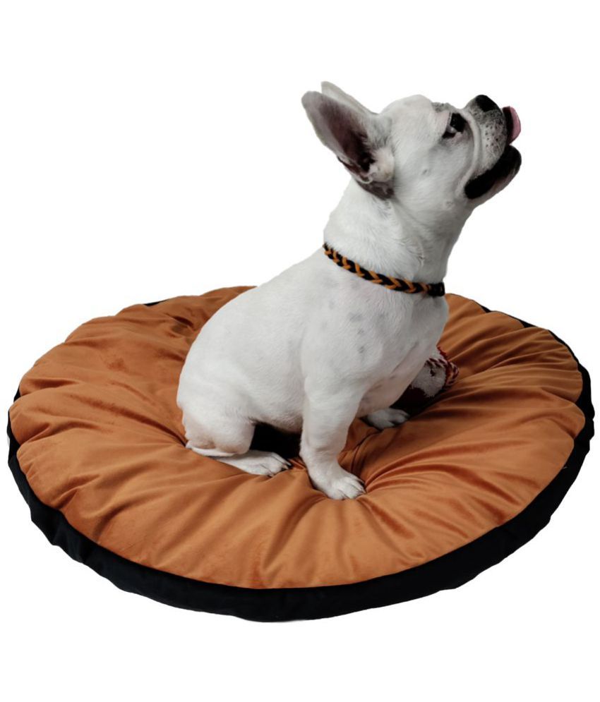     			NUEVOS DOGGADIL Velvet Quilted Round Pet Bed Mattress | Foldable Padded Pet Mat_ rust