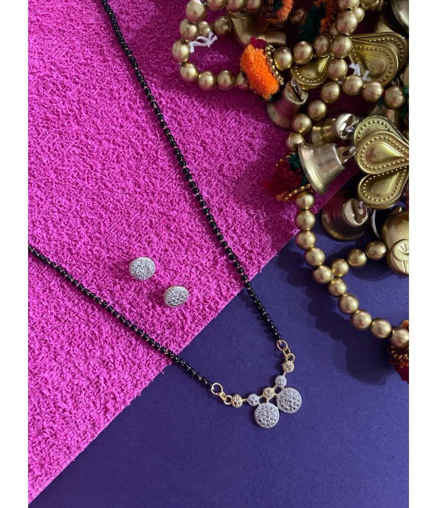     			Long Mangalsutra Designs set with diamond earrings Gold Plated Necklace maharashtrian style vati Pendant diamond mangalsutra gold black beads chain Gold Mangalsutra Latest Designs For Women (25 Inches)