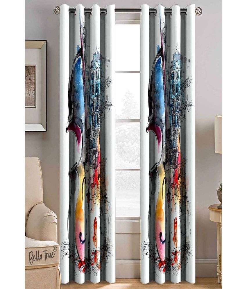     			BELLA TRUE  Set of 2 Window SemiTransparent Eyelet Polyester Multi Color Curtains ( 152 x 113 cm )