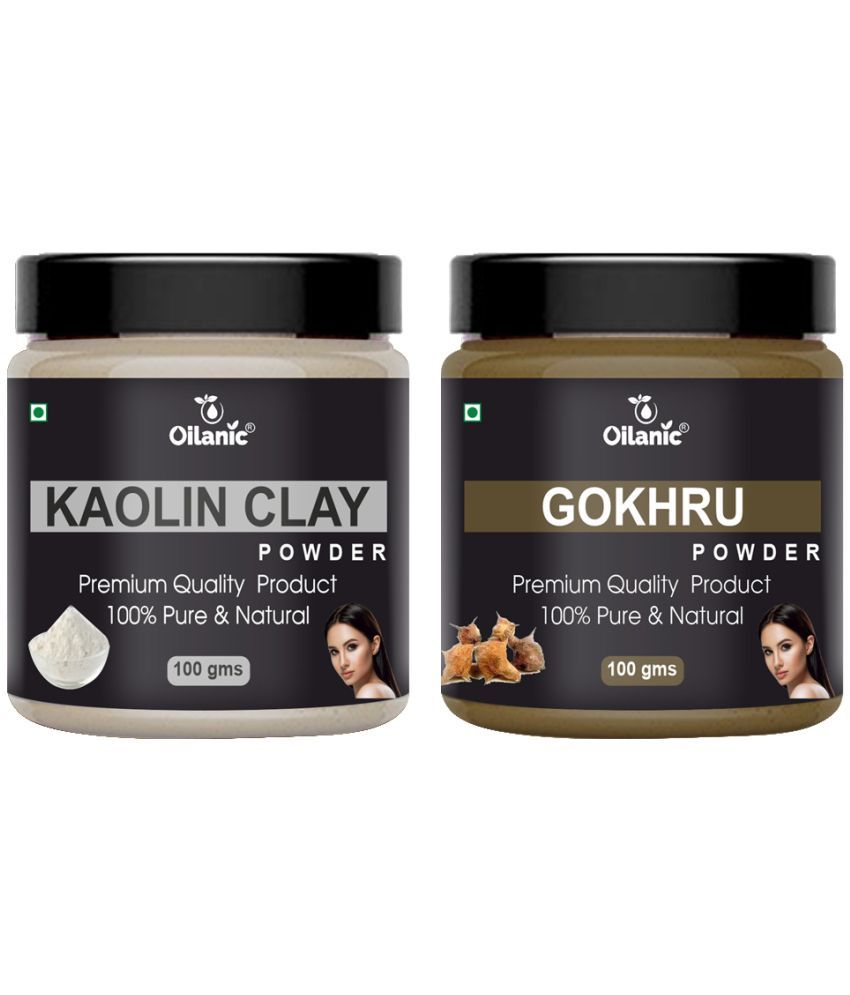     			Oilanic 100% Pure Kaolin Clay Powder & Gokhru Powder For Skin Hair Mask 200 g Pack of 2