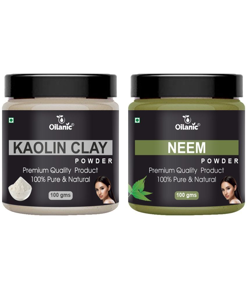     			Oilanic 100% Pure Kaolin Clay Powder & Neem Powder For Skincare Hair Mask 200 g Pack of 2