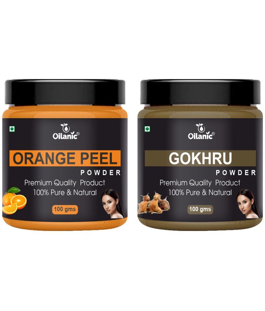     			Oilanic 100% Pure Orange Peel Powder & Gokhru Powder For Skincare Hair Mask 200 g Pack of 2