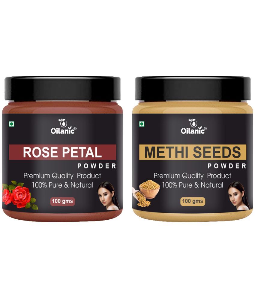     			Oilanic 100% Pure Rose Petal Powder & Methi Powder For Skin Hair Mask 200 g Pack of 2