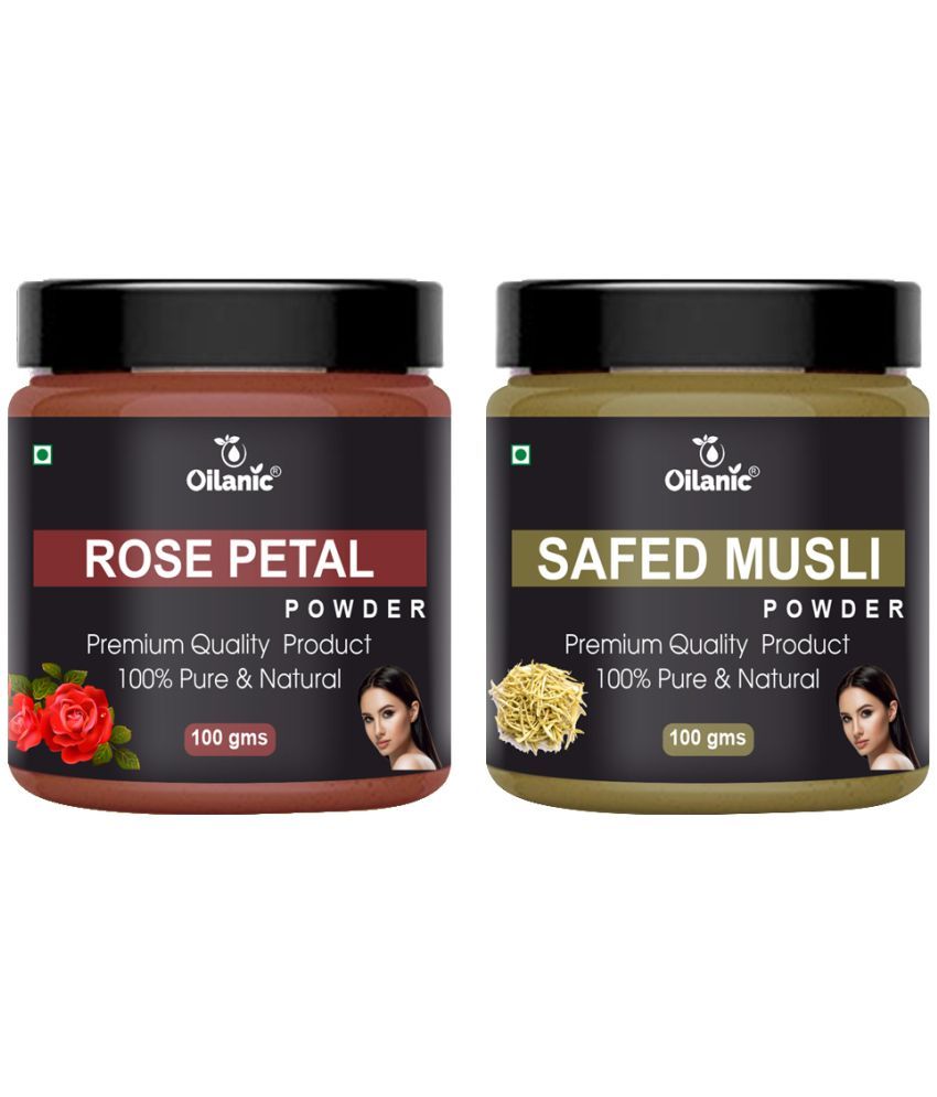     			Oilanic 100% Pure Rose Petal Powder & Safed Musli Powder For Skin Hair Mask 200 g Pack of 2