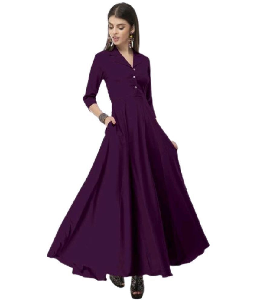     			Rudrakriti Crepe Purple A- line Dress - Single