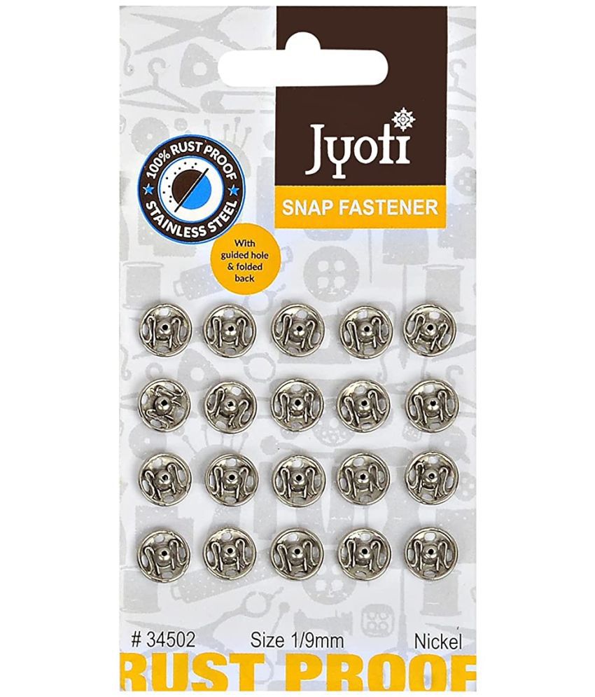 Sewing Tich Buttons (Snap Fasteners) 20 Sets of Size 1 / 9mm of Stainless Steel Material in Nickel Finish (Set of 1)