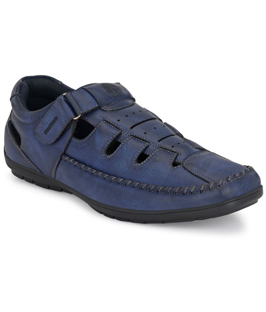     			UNDERROUTE Navy Synthetic Leather Sandals