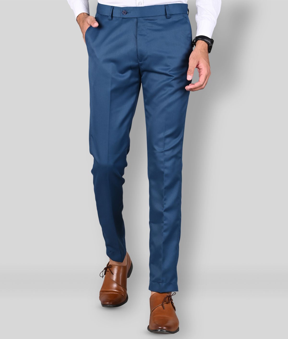     			MANCREW - Blue Polycotton Slim - Fit Men's Formal Pants ( Pack of 1 )
