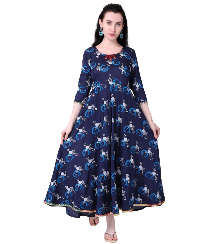     			MEESORRA - Navy Rayon Women's Flared Kurti ( Pack of 1 )