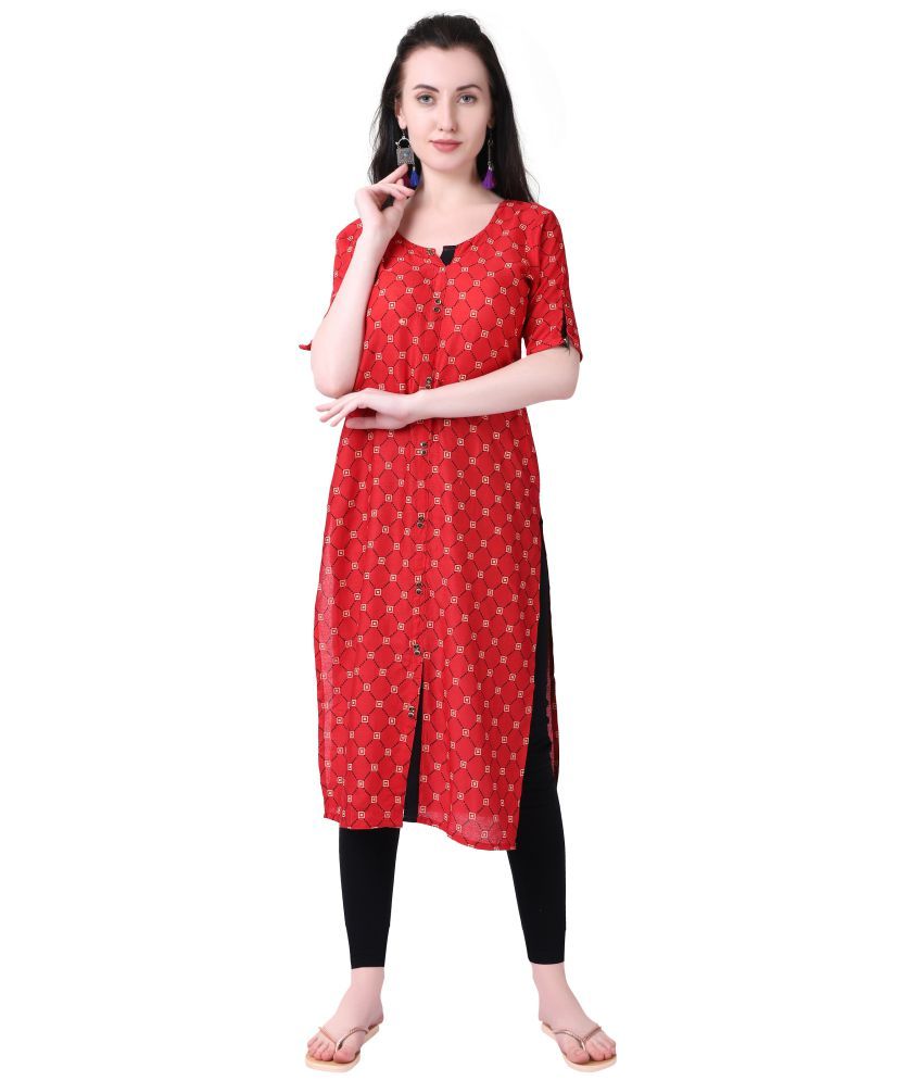     			MEESORRA - Red Rayon Women's Front Slit Kurti ( Pack of 1 )