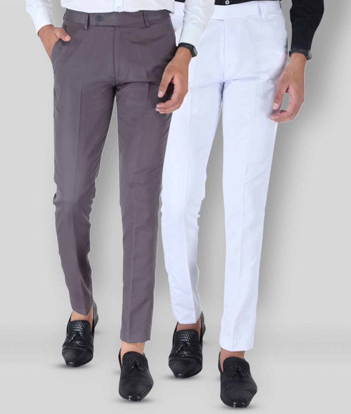     			SREY - Grey Polycotton Slim - Fit Men's Chinos ( Pack of 2 )