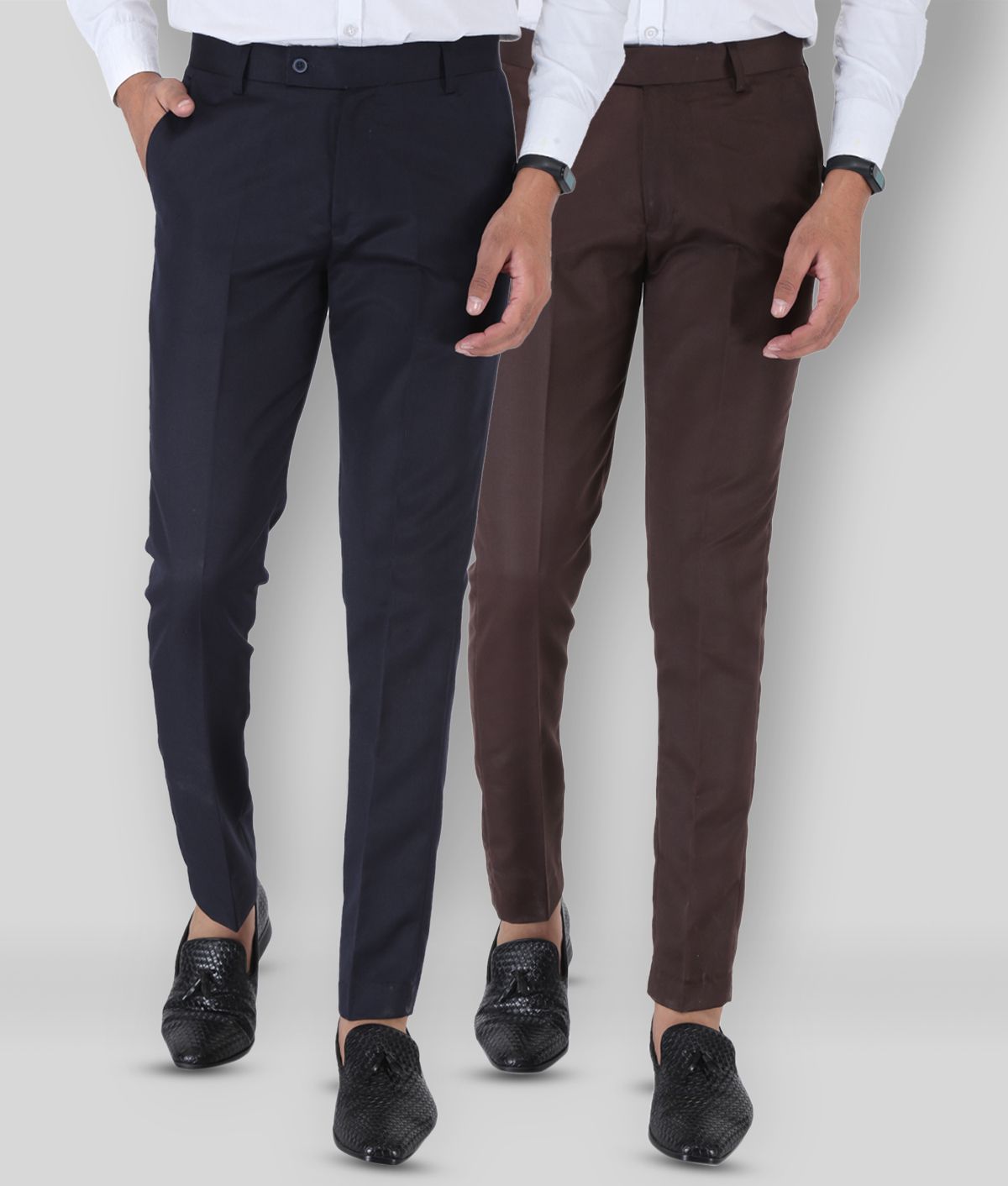     			SREY - Dark Blue Polycotton Slim - Fit Men's Formal Pants ( Pack of 2 )