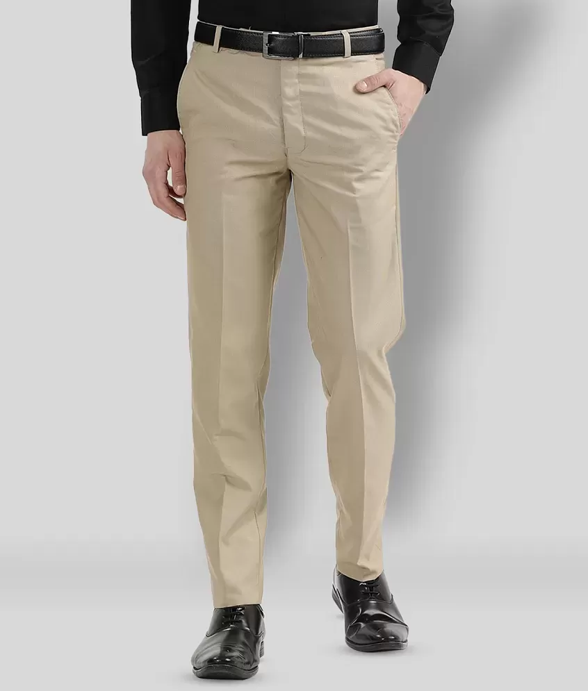 Buy Peter England Casuals Men Cream Formal Trousers online