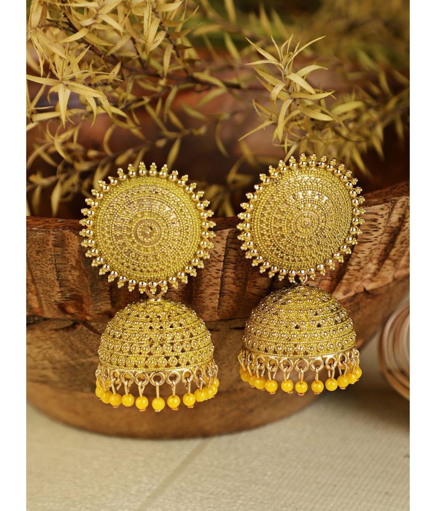     			Happy Stoning - Yellow Jhumki Earrings ( Pack of 1 )
