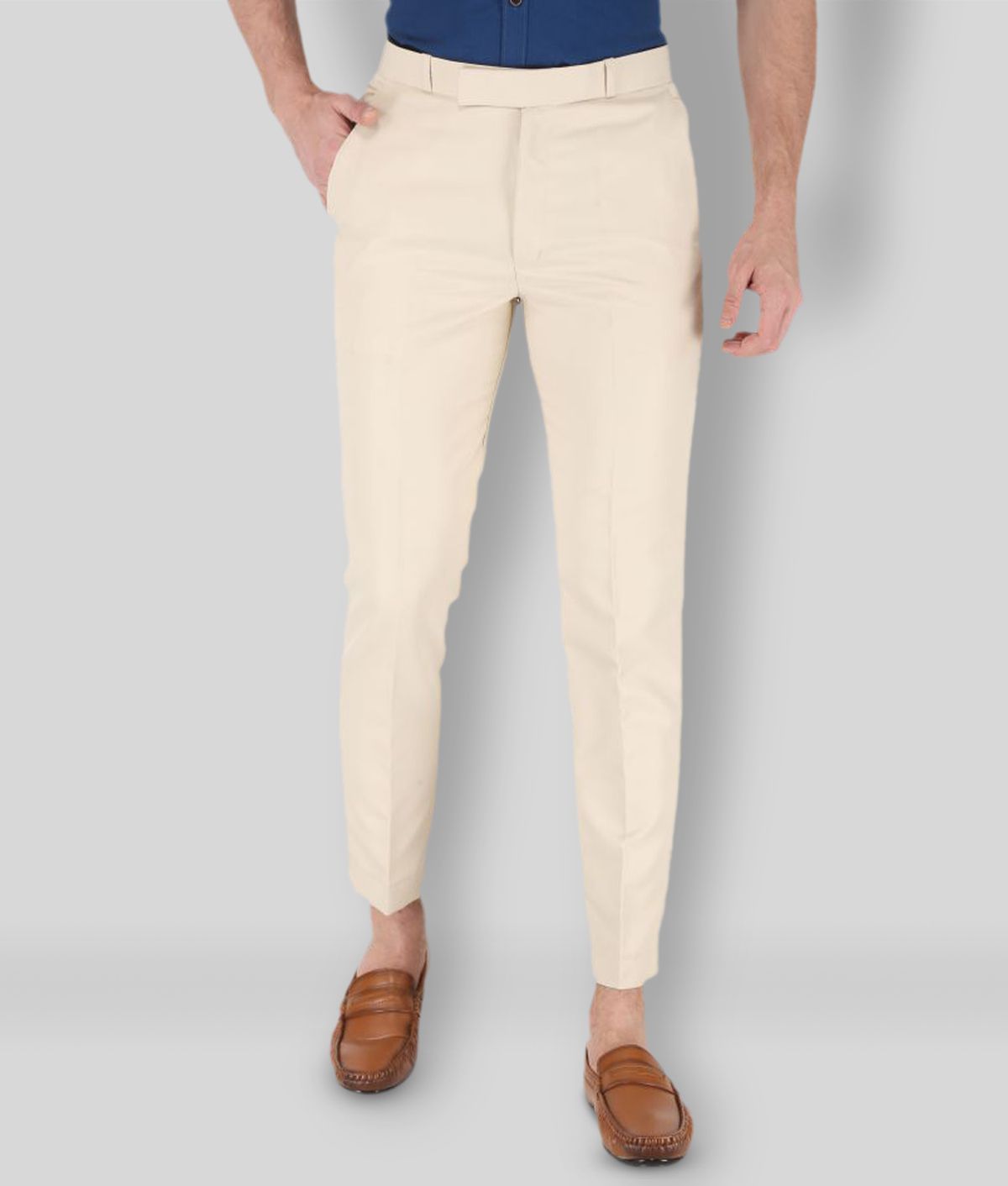     			K.S.BRAND - Off White Cotton Blend Regular Fit Men's Chinos (Pack of 1)