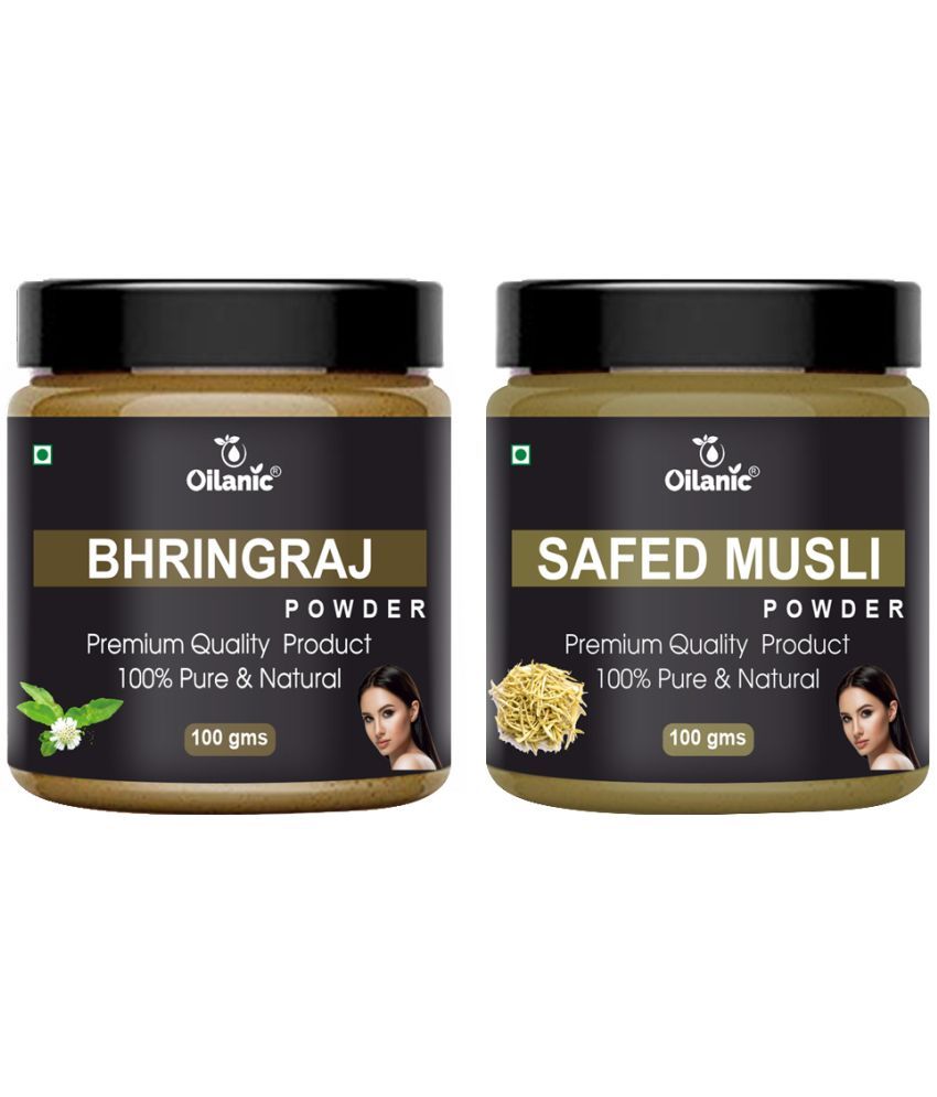     			Oilanic 100% Pure Bhringraj Powder & Safed Musli Powder-Skincare Hair Mask 200 g Pack of 2