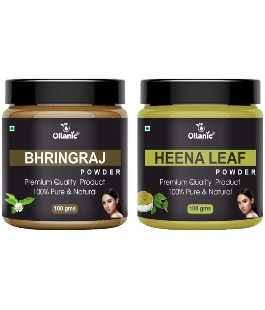     			Oilanic 100% Pure Bhringraj Powder & Heena Leaf Powder For Skin Hair Mask 200 g Pack of 2