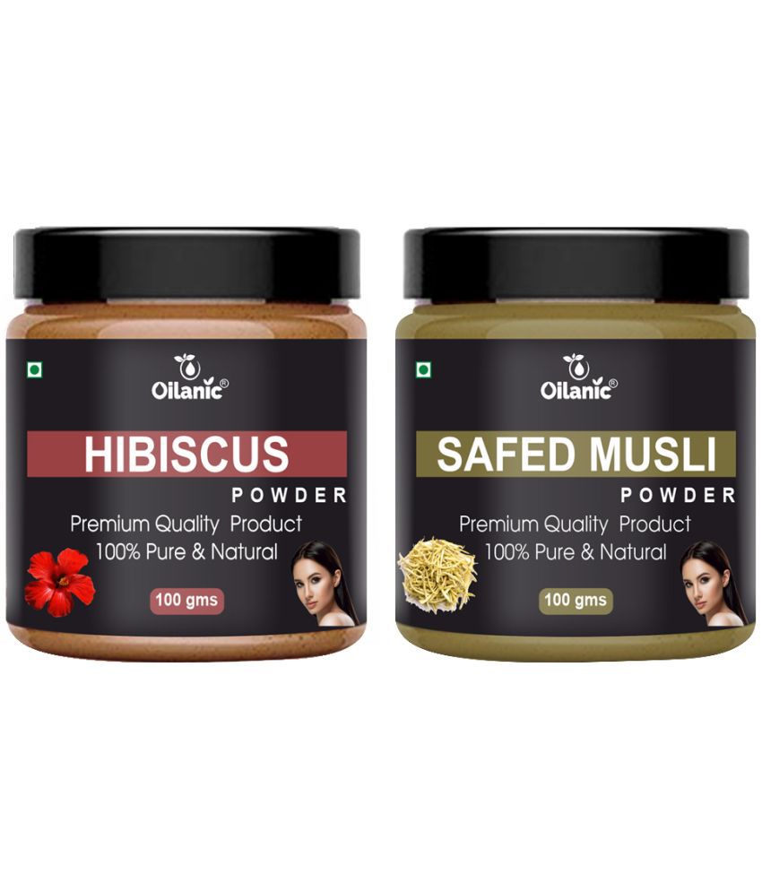     			Oilanic 100% Pure Hibiscus Powder & Safed Musli Powder-Skincare Hair Mask 200 g Pack of 2