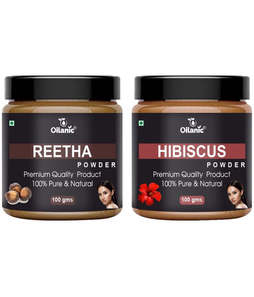     			Oilanic 100% Pure Reetha Powder & Hibiscus Powder For Skin Hair Mask 200 g Pack of 2