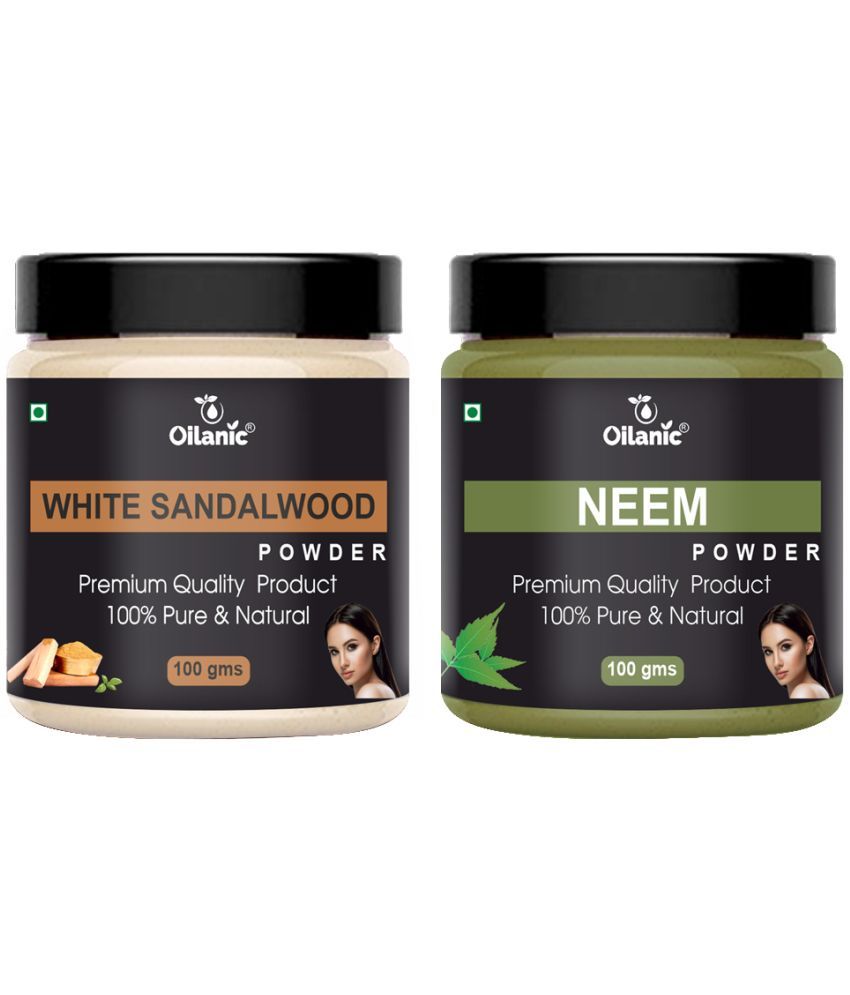     			Oilanic 100% White Sandalwood Powder & Neem Powder For Skincare Hair Mask 200 g Pack of 2