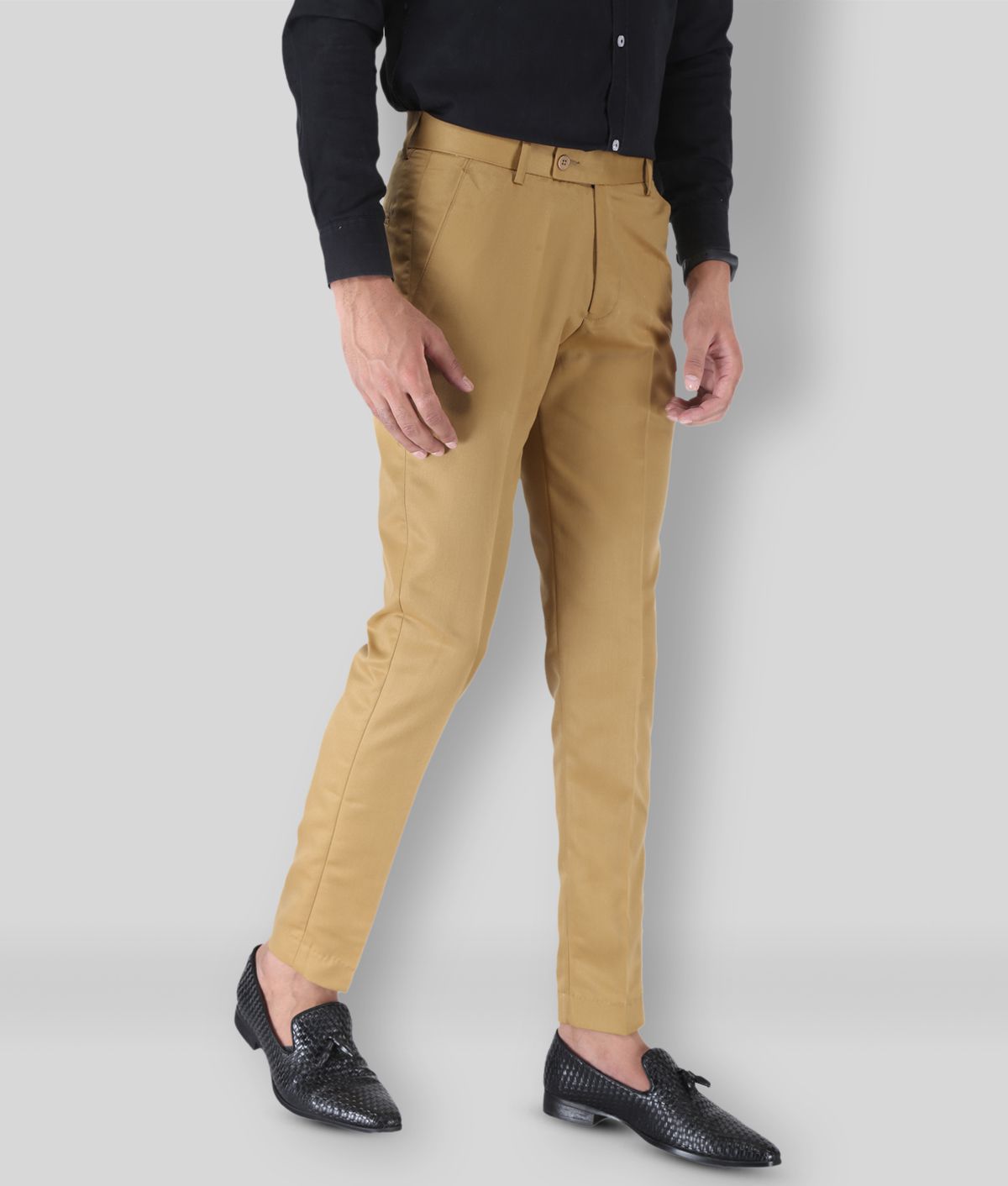 SREY - Khaki Cotton Blend Slim Fit Men's Formal Pants (Pack of 2)