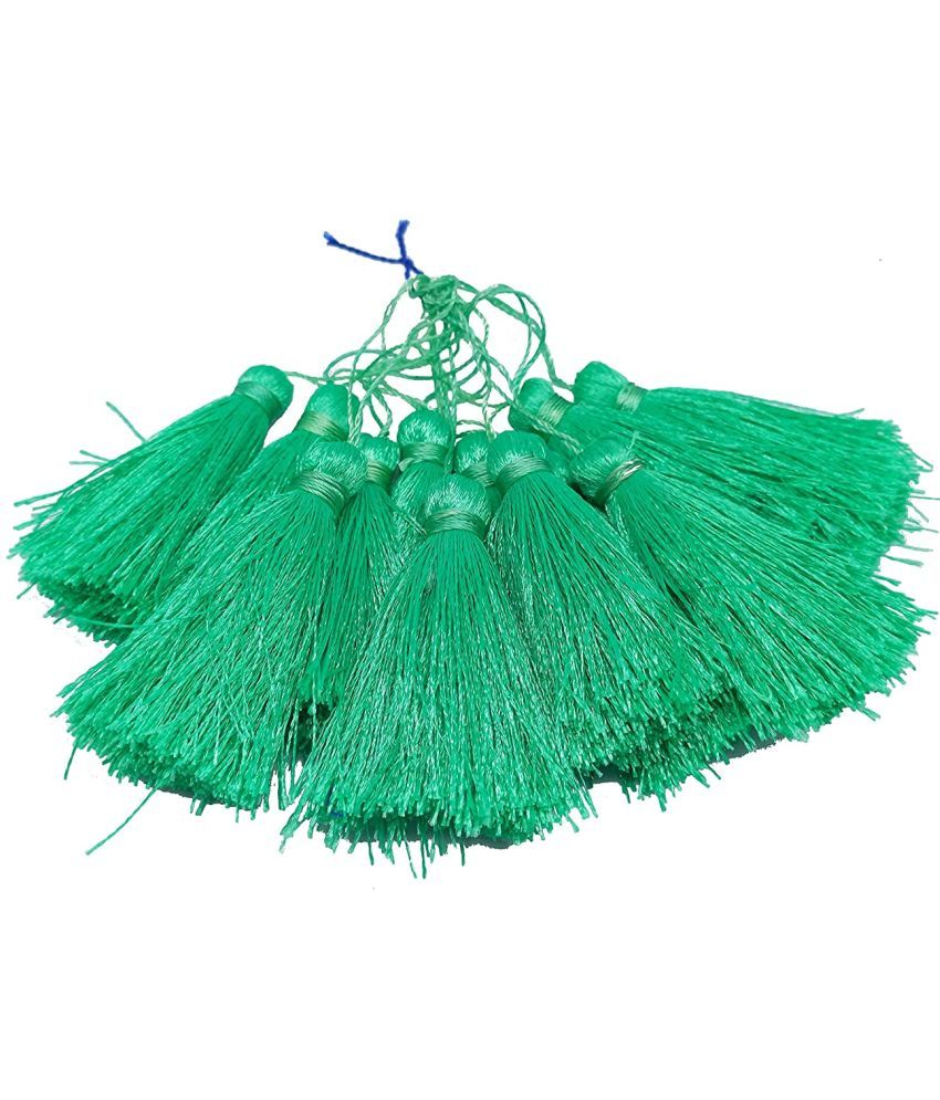     			PRANSUNITA 12 PCS Silky Floss Craft Handmade Tassels with Loop for Souvenir, Bookmarks, Accessory Charms Jewelry Making Earring Findings Bracelet Pendant & Clothing sewing Accessories. (Size - 6 cm)- Color- Sea Green