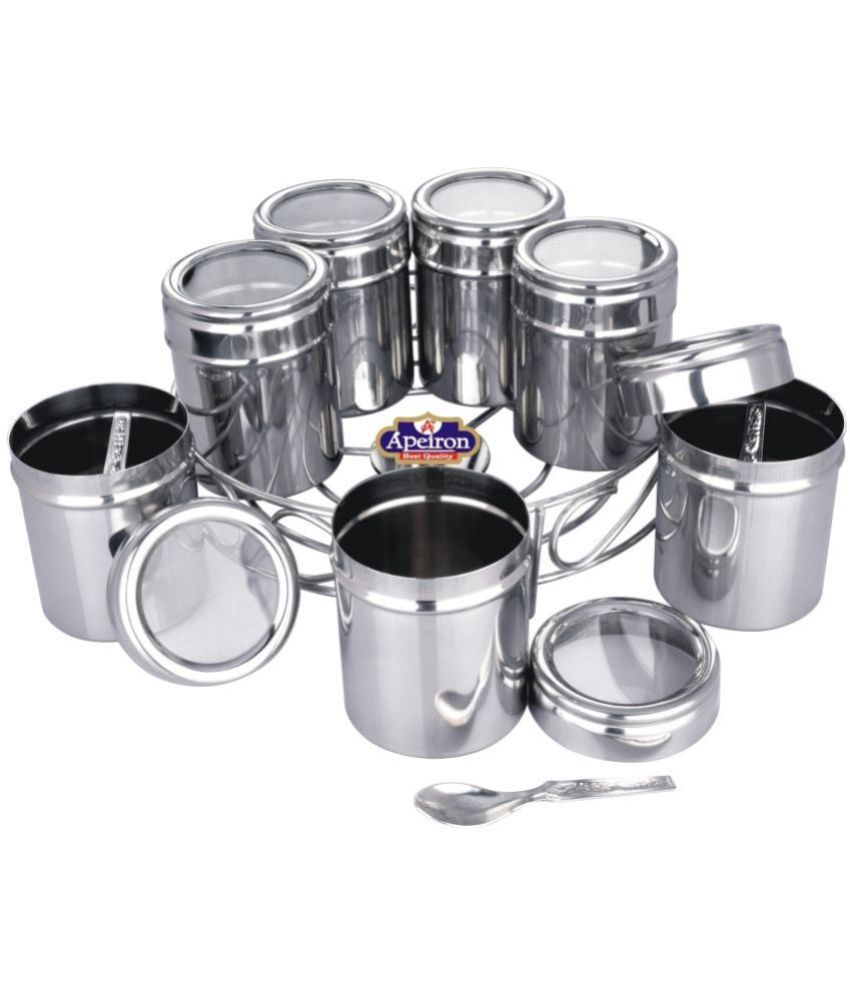     			APEIRON - Silver Steel Spice Container ( Pack of 7 )