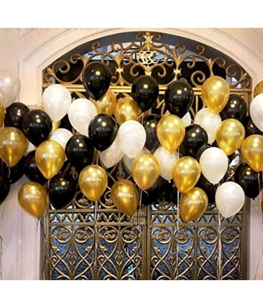     			Blooms  Theme Gold, Black and White  Balloons Metallic Latex Balloon (Set of 51 Pic)