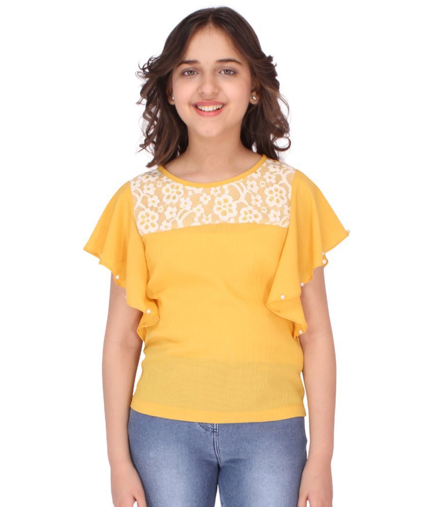     			Cutecumber - Yellow Georgette Girls T-Shirt ( Pack of 1 )