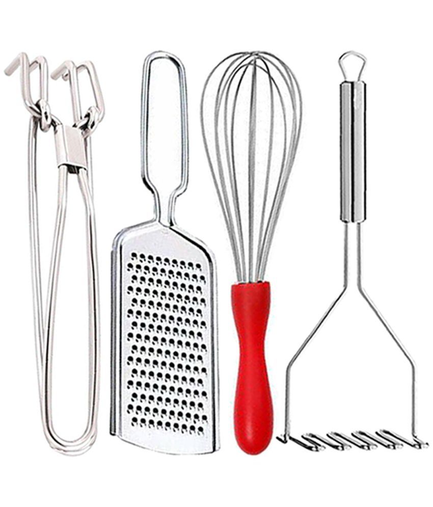     			JISUN - Silver Stainless Steel Pakkad+Wire Grater+Whisk+Masher ( Pack 4 )