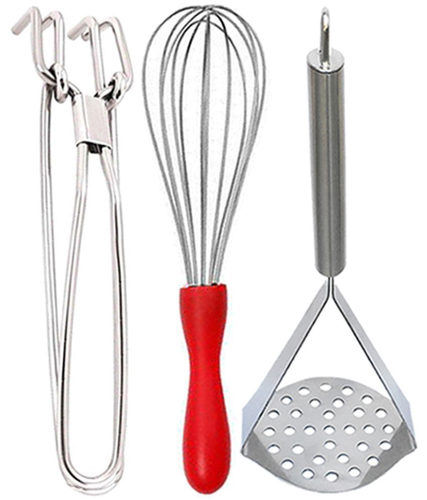     			JISUN - Silver Stainless Steel Pakkad+Whisk+Masher ( Pack 3 )