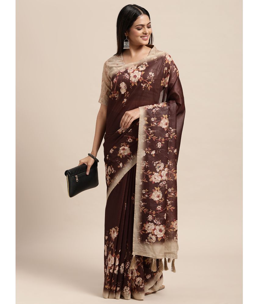 Janasya - Brown Cotton Blend Saree With Blouse Piece ( Pack of 1 )