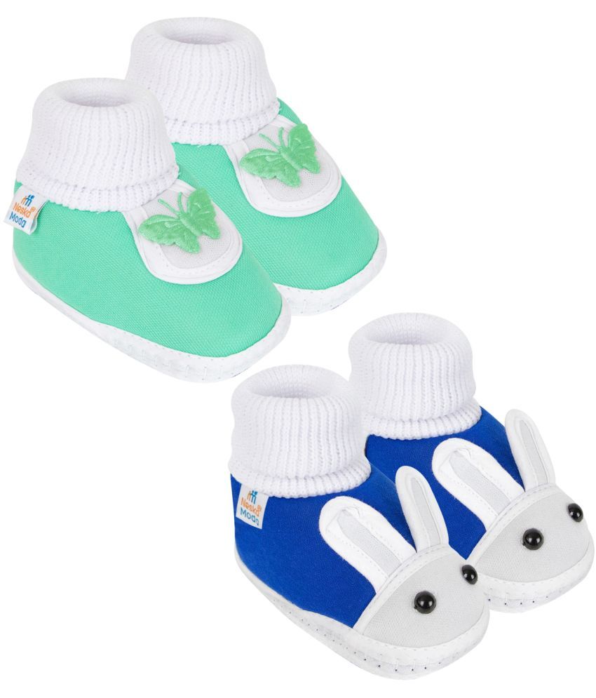     			Neska Moda - Blue Booties For Baby Boy & Baby Girl 9-12 Months ( Pack of 2 )