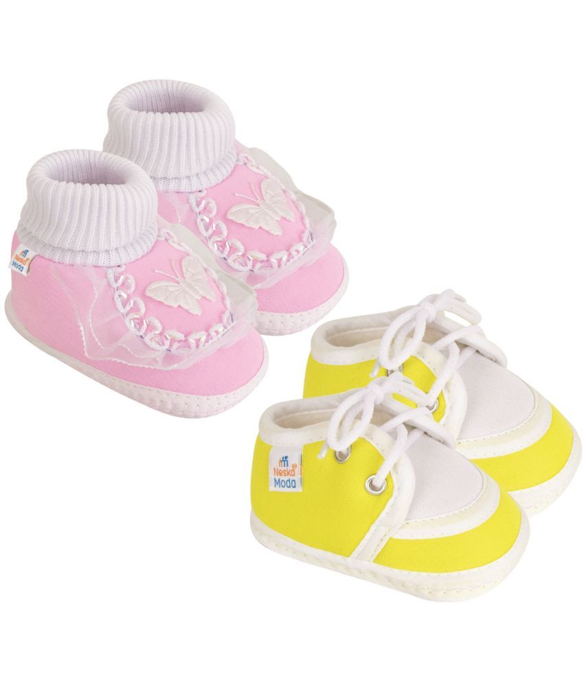     			Neska Moda - Pink Booties For Baby Boy & Baby Girl 9-12 Months ( Pack of 2 )