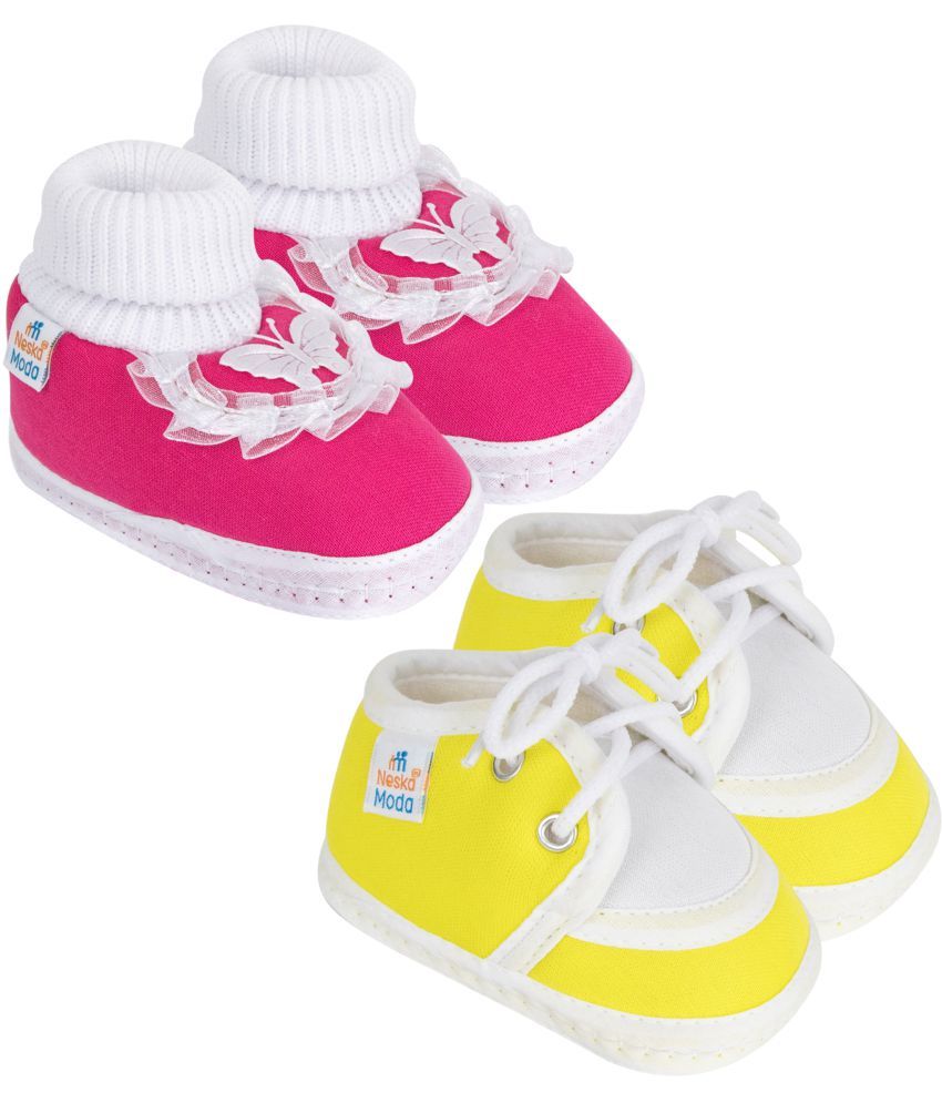     			Neska Moda - Yellow Booties For Baby Boy & Baby Girl 9-12 Months ( Pack of 2 )