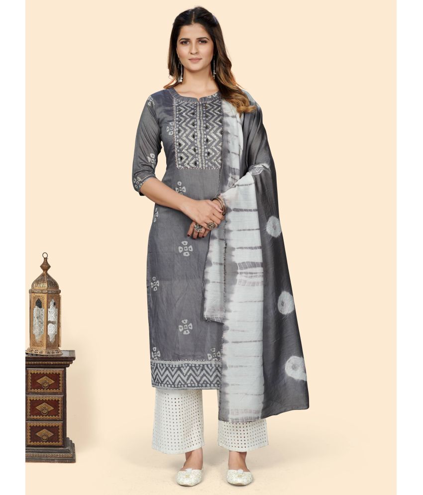     			Vbuyz - Grey Chanderi Women's Straight Kurti ( Pack of 1 )